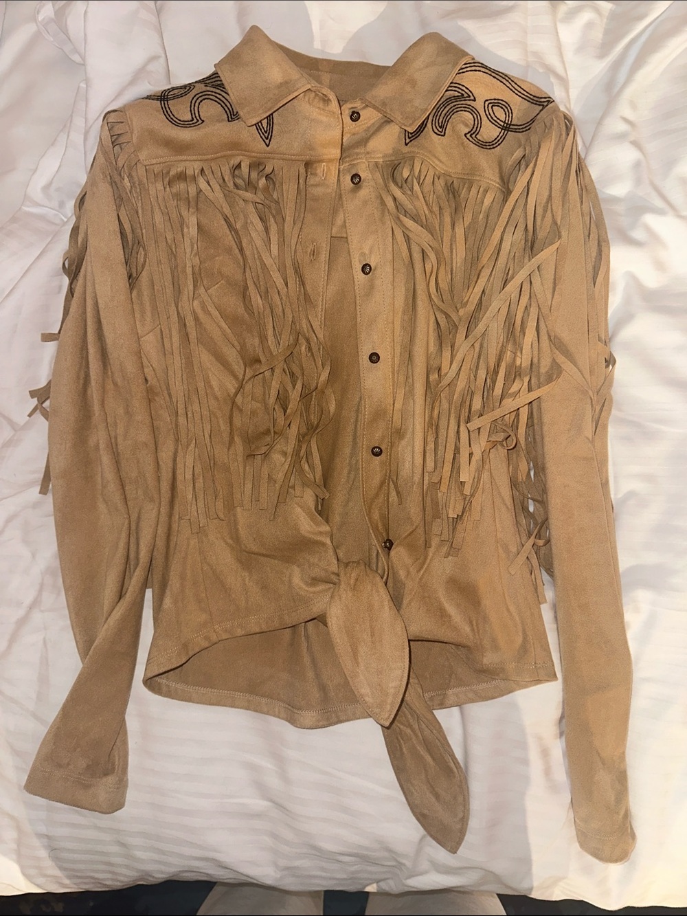 Idyllwind Tan Suede Fringe Tie-Front Western Shirt